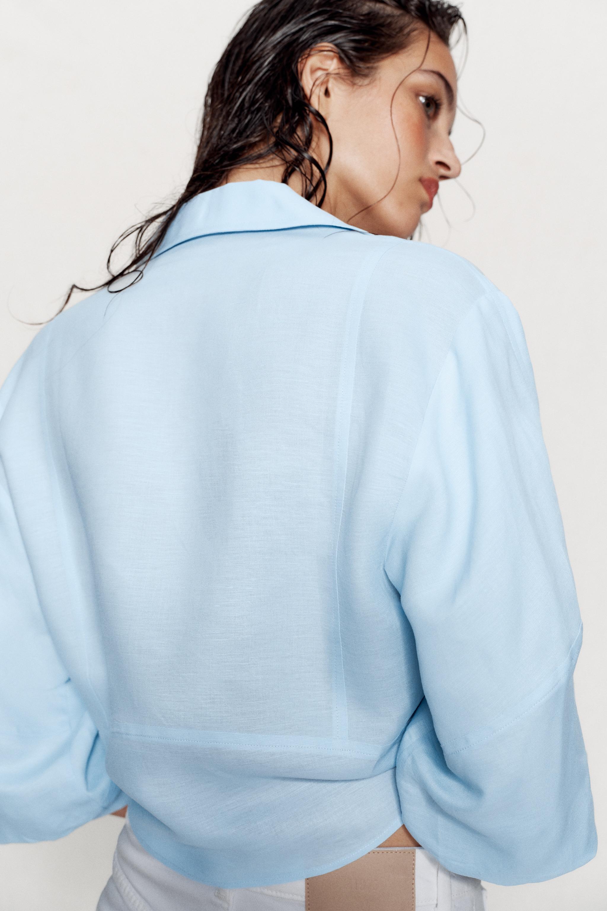 LINEN BLEND BALLOON SLEEVE SHIRT